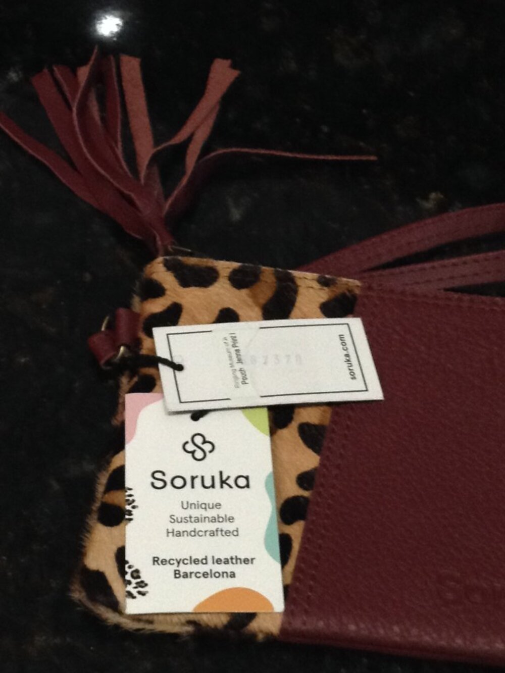 NWT Soruka "Barcelona" Recycled leather Wristlet Tassels Cheetah Print Trendy - Picture 4 of 7